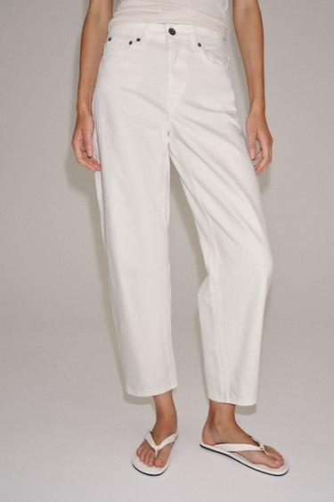 JEANS ZW COLLECTION TAPERED MID-WAIST - White by Zara