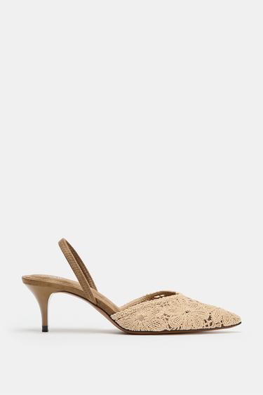 EMBROIDERED HEELED SHOES - Ecru White by Zara