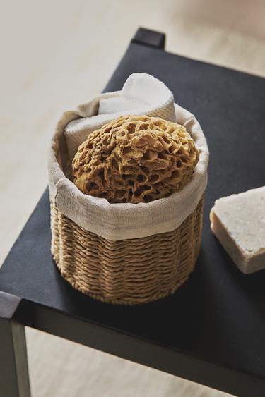 ROUND HAMPER WITH LINEN LINING - Light beige by Zara