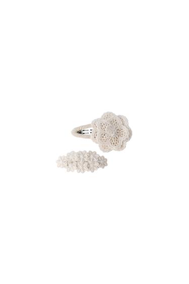 Zara TWO-PACK OF CROCHET FLOWER CLIPS - Ecru