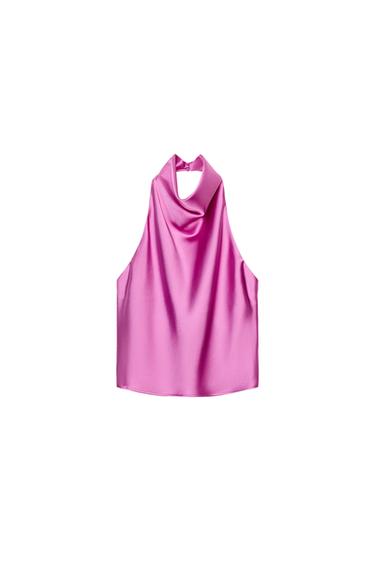 SATIN HALTER TOP - Pink / Lilac by Zara