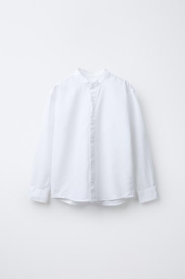 TEXTURED SHIRT WITH STAND COLLAR - White by Zara