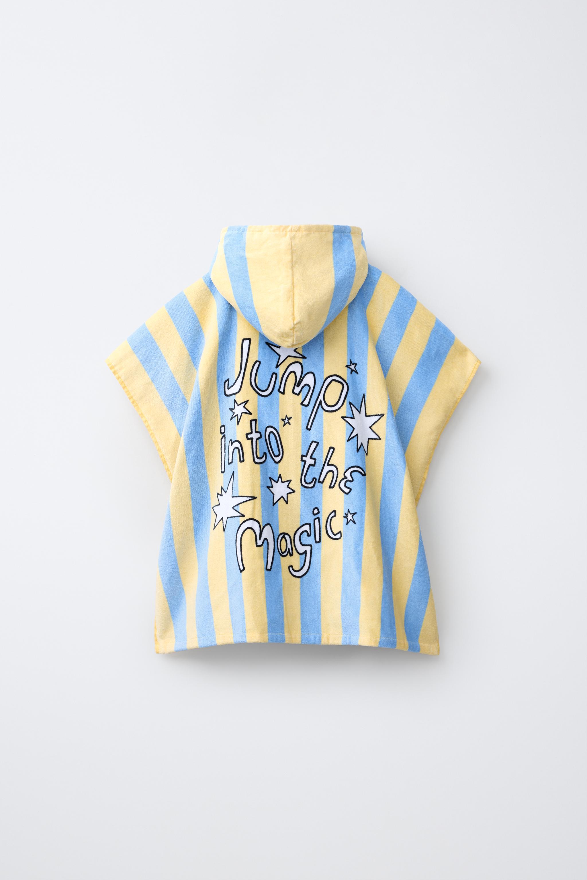 STRIPED PRINT TOWEL PONCHO — Blue (alternate view)