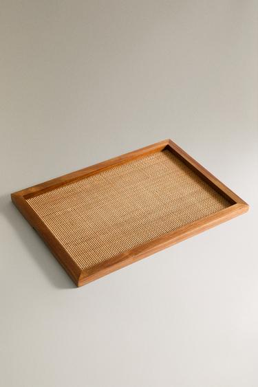WOODEN RATTAN TRAY - Brown by Zara - Image 1