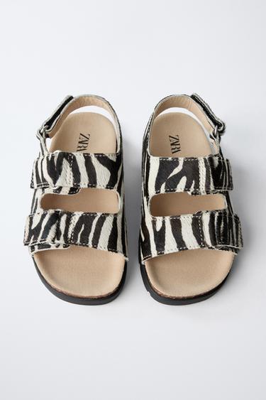 SANDALES EN CUIR ANIMAL PRINT - Blanc de Zara - Image 3