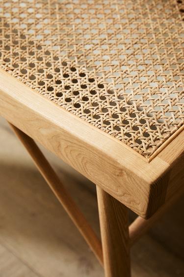 Zara WOOD AND RATTAN BENCH - Light beige