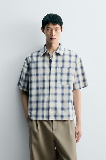 ÁO SƠ MI VẢI DỆT HỌA TIẾT KẺ CA RÔ - Xanh dương/Trắng từ Zara