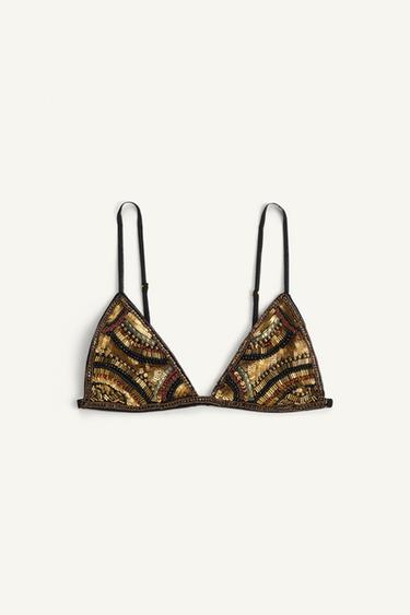LIMITED EDITION EMBROIDERED TRIANGLE BRALETTE - Golden by Zara