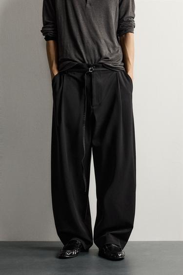 BALLOON FIT TROUSERS WITH PLEATED BELT - Black by Zara