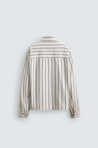 EMBROIDERED STRIPED FLUID OVERSHIRT - Ecru by Zara - Image 7