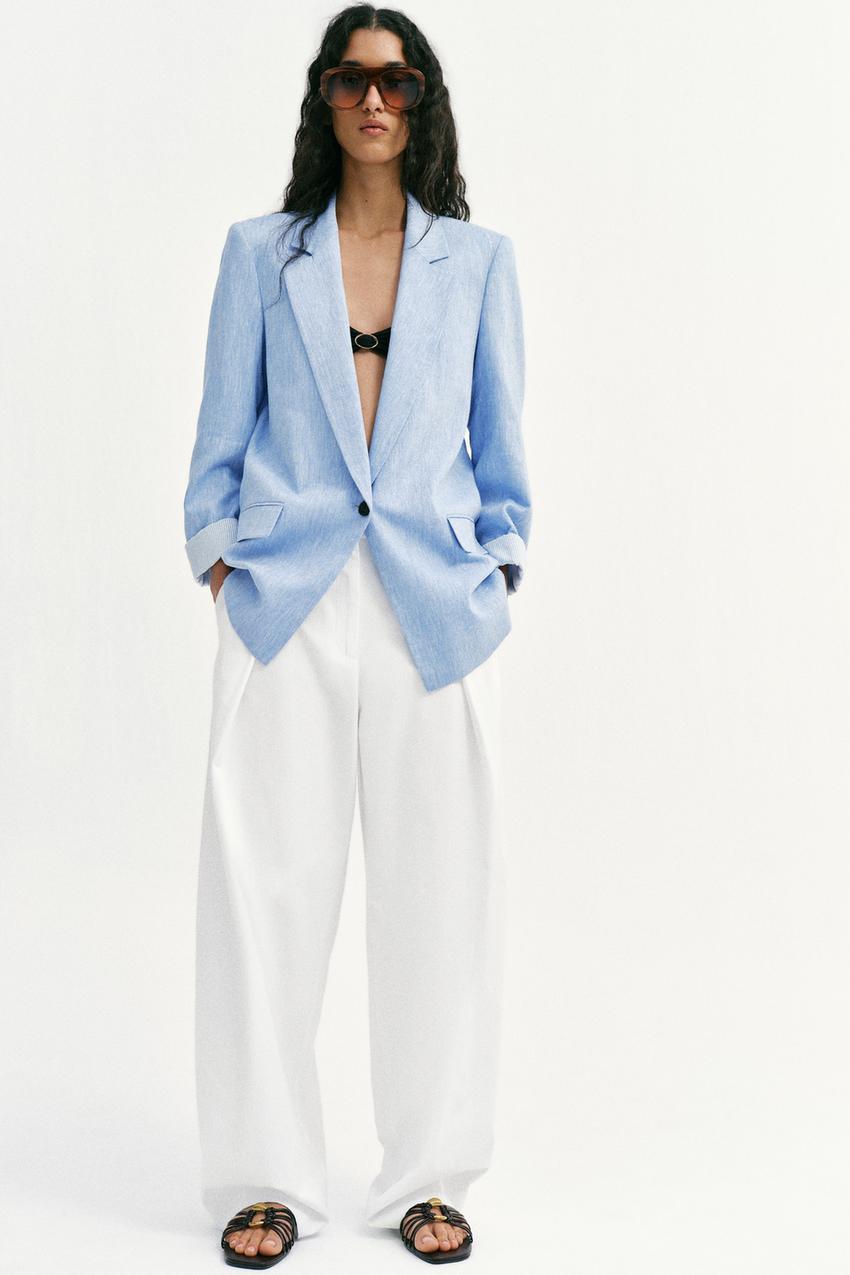 ZARA LINEN BLAZER WITH ROLLED-UP SLEEVES