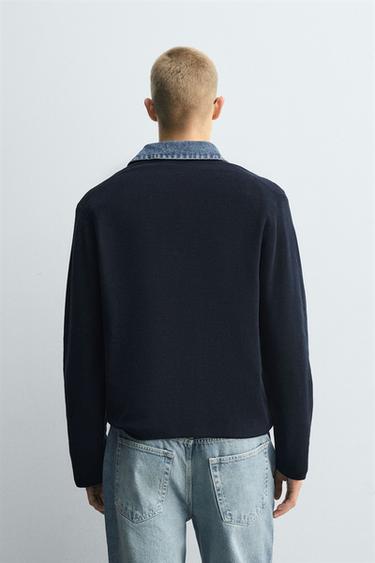 POLO DE PUNT AMB COLL COMBINAT DENIM - Marí de Zara