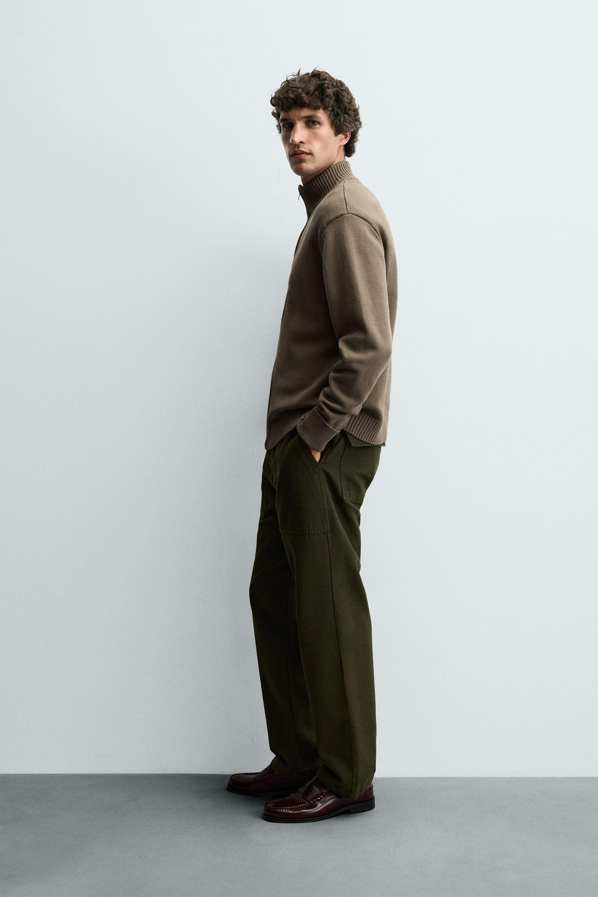 CASACO DE TRICÔ COM ZÍPER - Verde-musgo | ZARA Brasil
