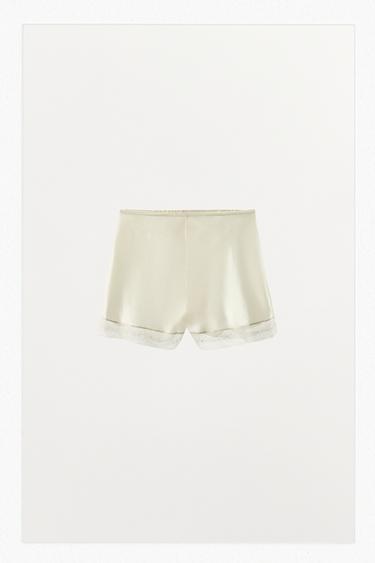 LACE TRIM SILK SHORTS - Ecru by Zara