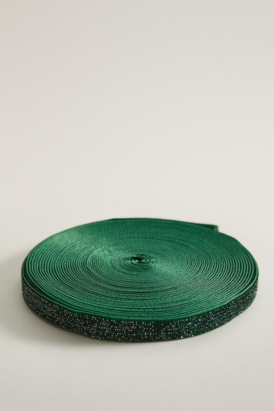 CHRISTMAS GLITTER VELVET GIFT RIBBON - Green by Zara - Image 0