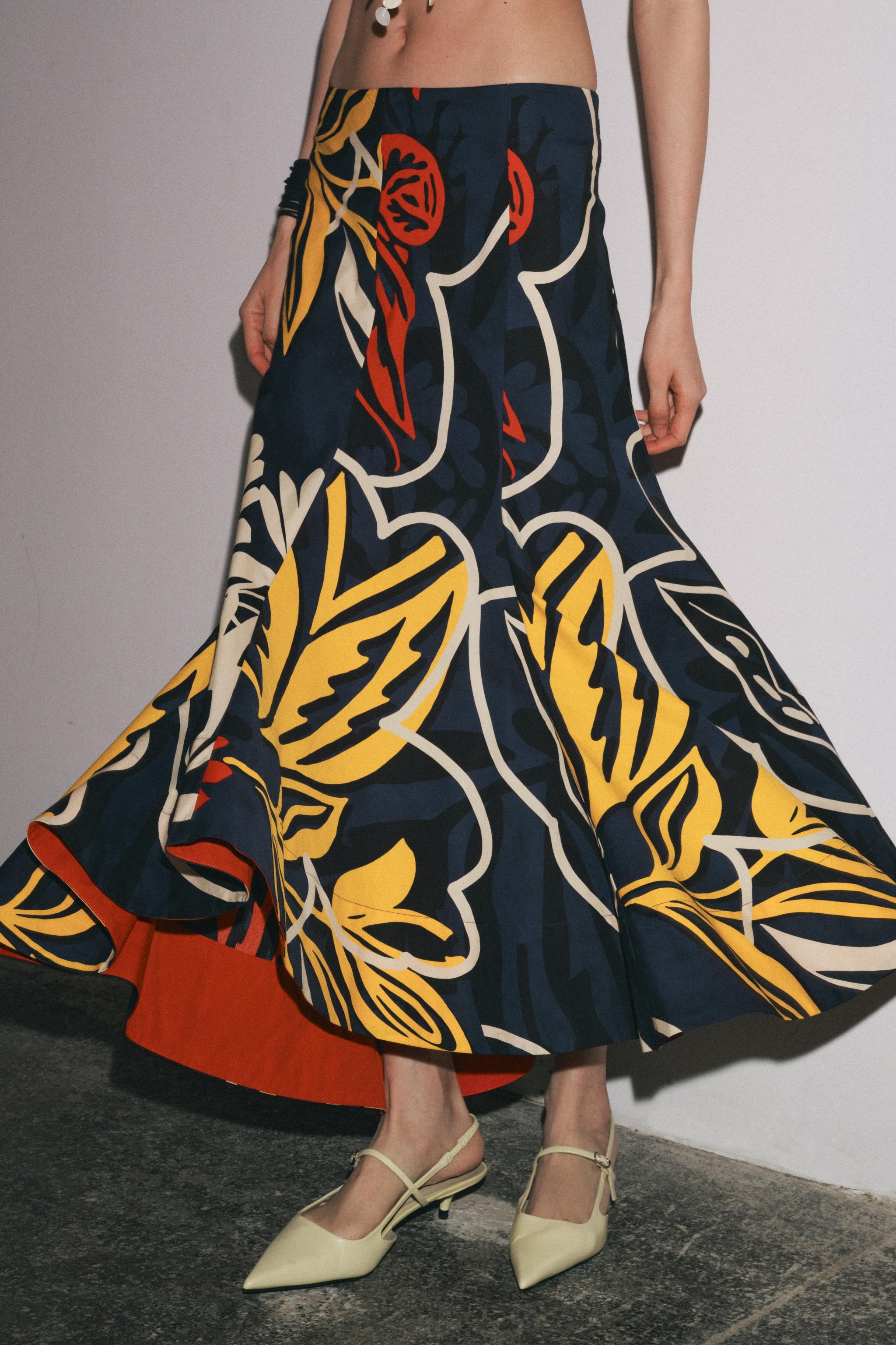 ZW COLLECTION プリント柄スカート - ネイビーブルー | ZARA