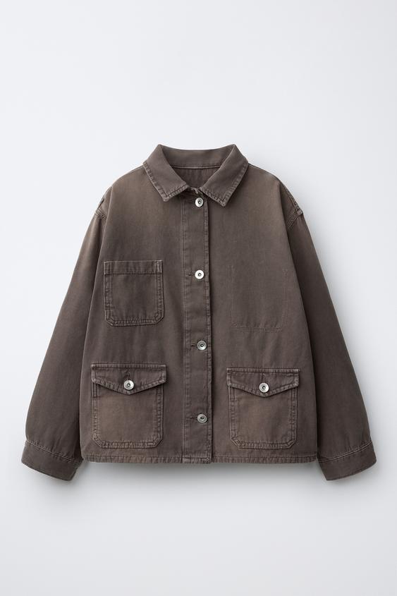 SOBRECAMISA CANVAS BOLSILLOS - Marrón de Zara - Imagen 0