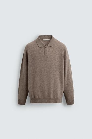 WOOL - CASHMERE KNIT POLO SHIRT - Tan marl by Zara