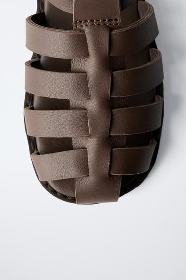 BUCKLED LEATHER CAGE SANDALS - Brown by Zara - Image 5