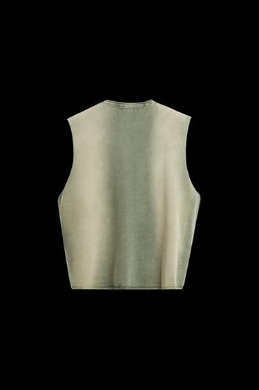 Zara WASHED KNIT TANK TOP - Washed green