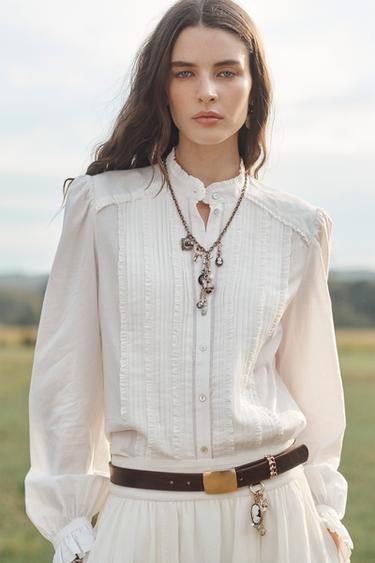 Zara LIMITED EDITION PLEATED SHIRT - White