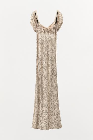 ROBE IMPRIMÉE À POIS AVEC NŒUD CONTRASTÉ - Écru de Zara - Image 4