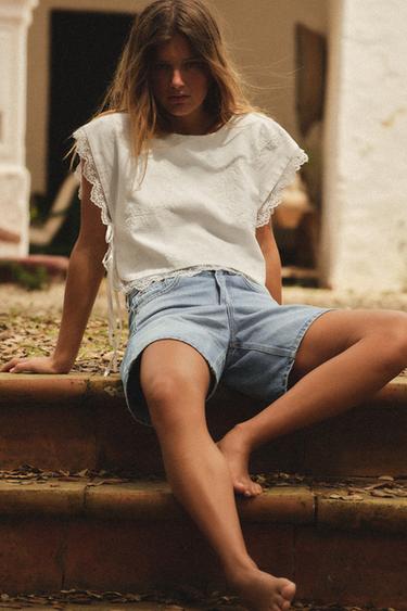 BERMUDAS DENIM TIRO MEDIO - Azul claro de Zara