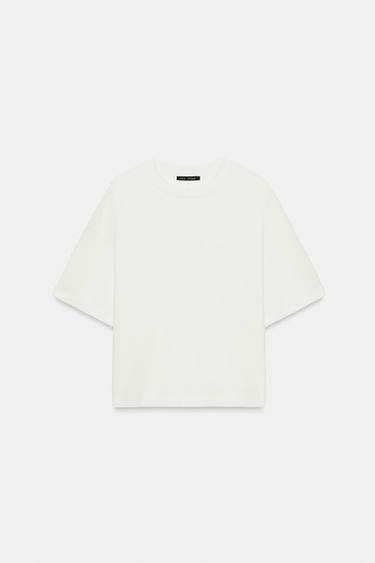 CAMISETA ALGODÓN MANGA CAPA - Blanco roto de Zara
