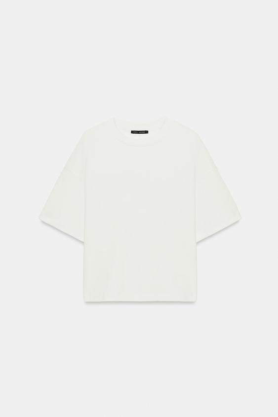 CAMISETA ALGODÓN MANGA CAPA - Blanco roto de Zara - Imagen 0