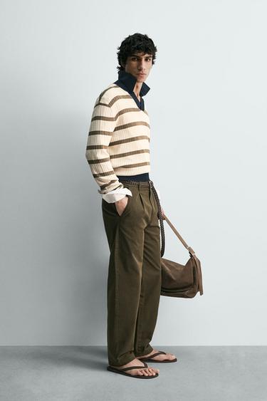 STRIPED KNIT POLO SHIRT - Ecru by Zara - Image 3
