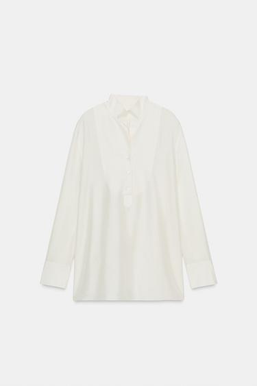 100% SILK BIB SHIRT ZW COLLECTION LIMITED EDITION - Ecru by Zara
