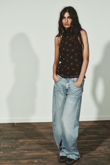 TOP GEORGETTE HALTER ME PIKA - Kaki nga Zara