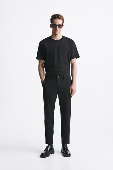 Zara TEXTURED STRETCH PANTS - Black - Image 0