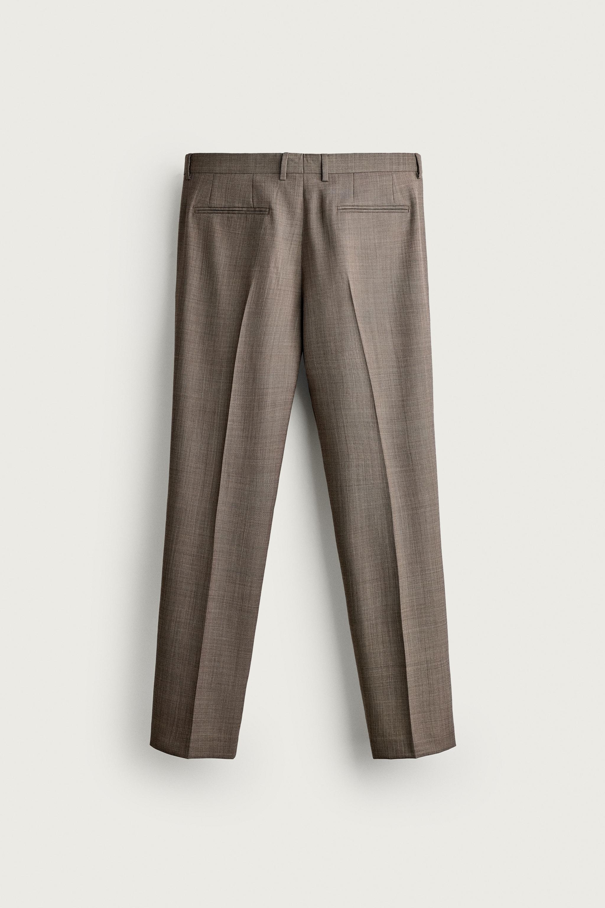TEXTURED WOOL SUIT PANTS — taupe brown