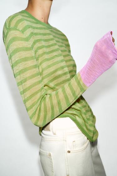 STRIPED KNIT JUMPER - Green stripe by Zara - Image 1