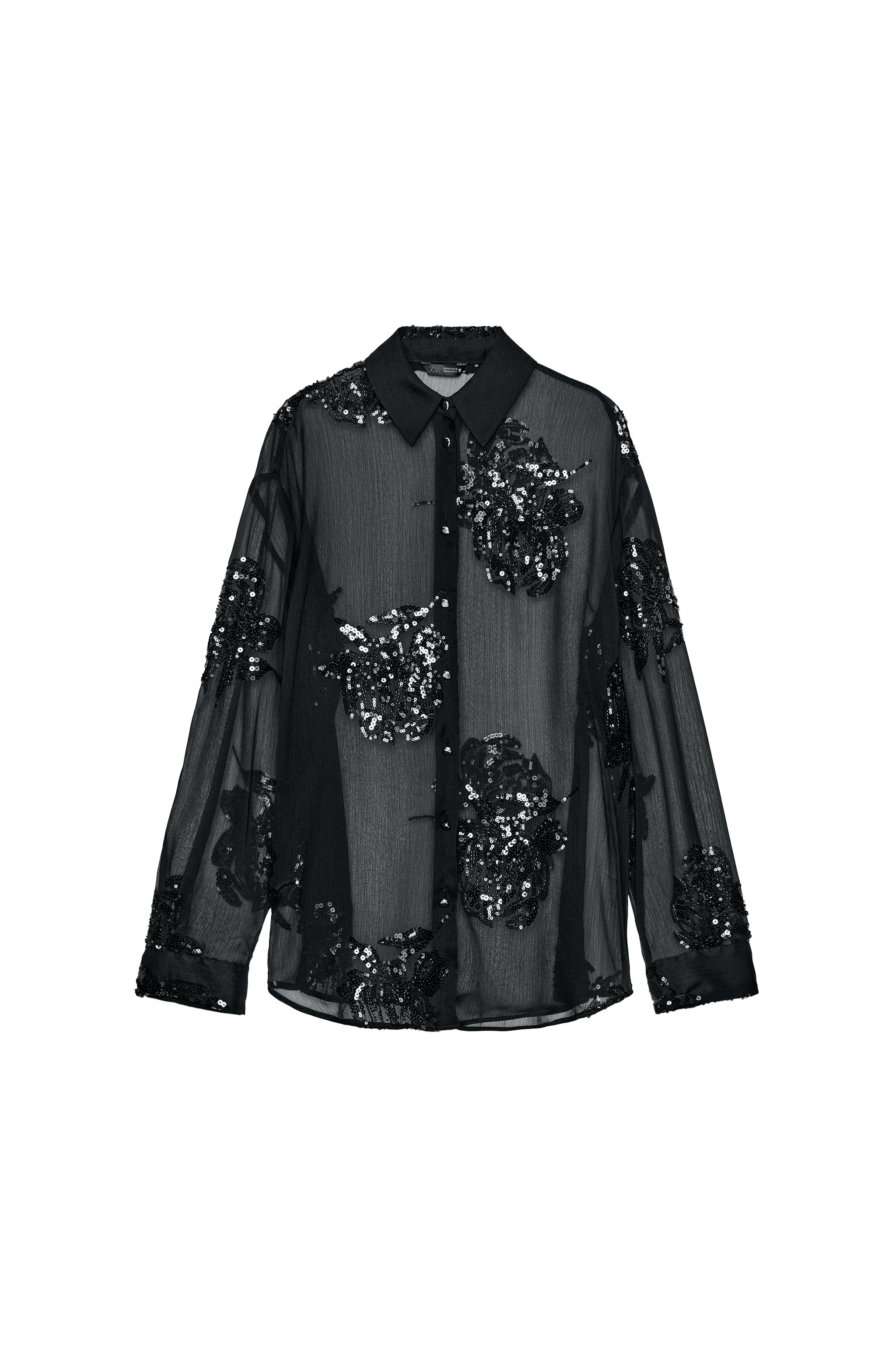 Chemisier Femme Zara Noir En Lyocell - Taille M, Manches Longues, Occasion Très Bon état