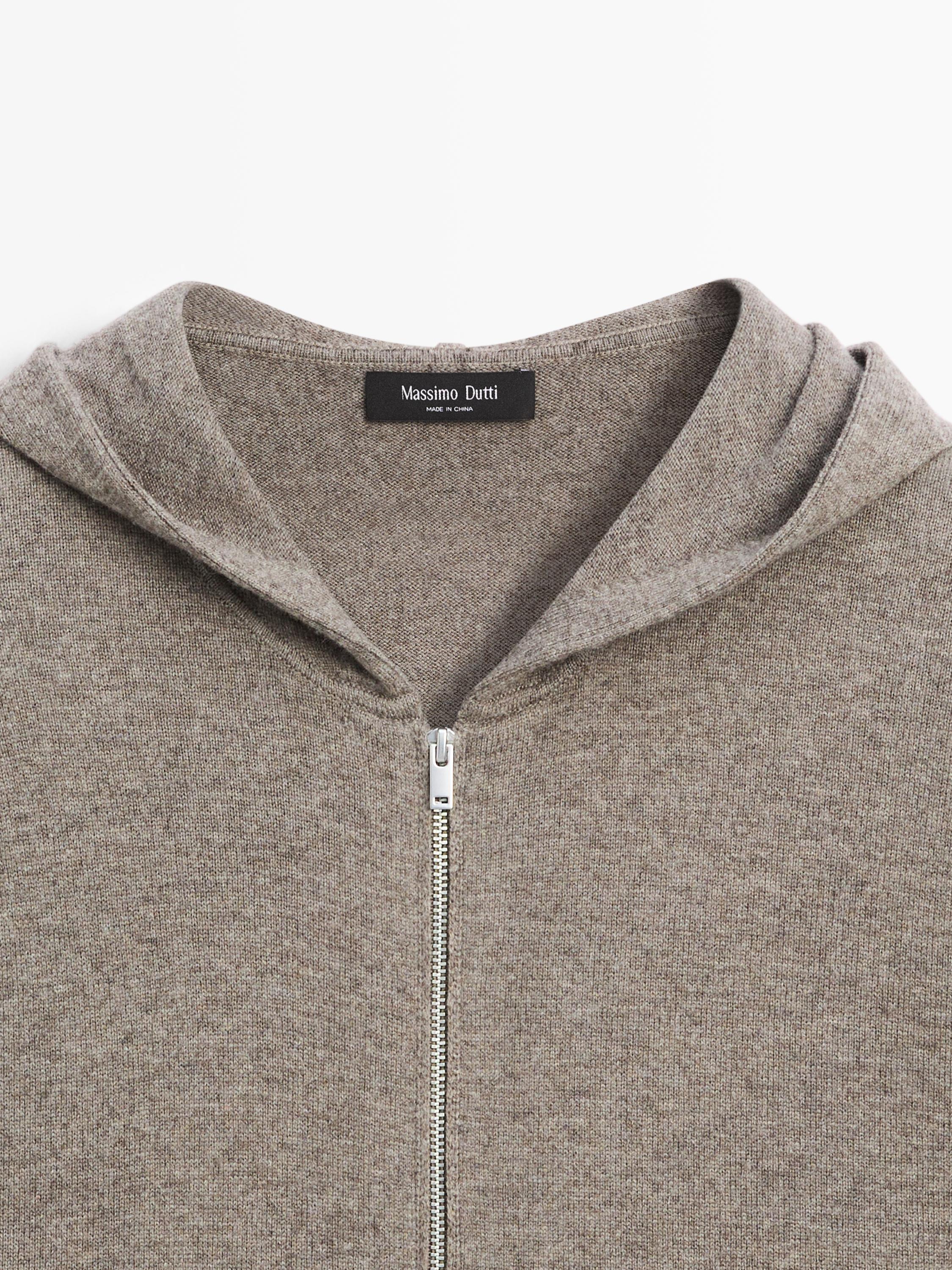 Wool blend knit cardigan with hood