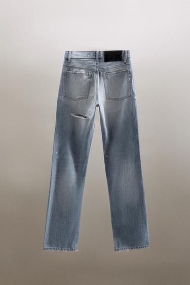 TRF MID-RISE RIPPED STRAIGHT-LEG JEANS - Light blue by Zara - Image 4