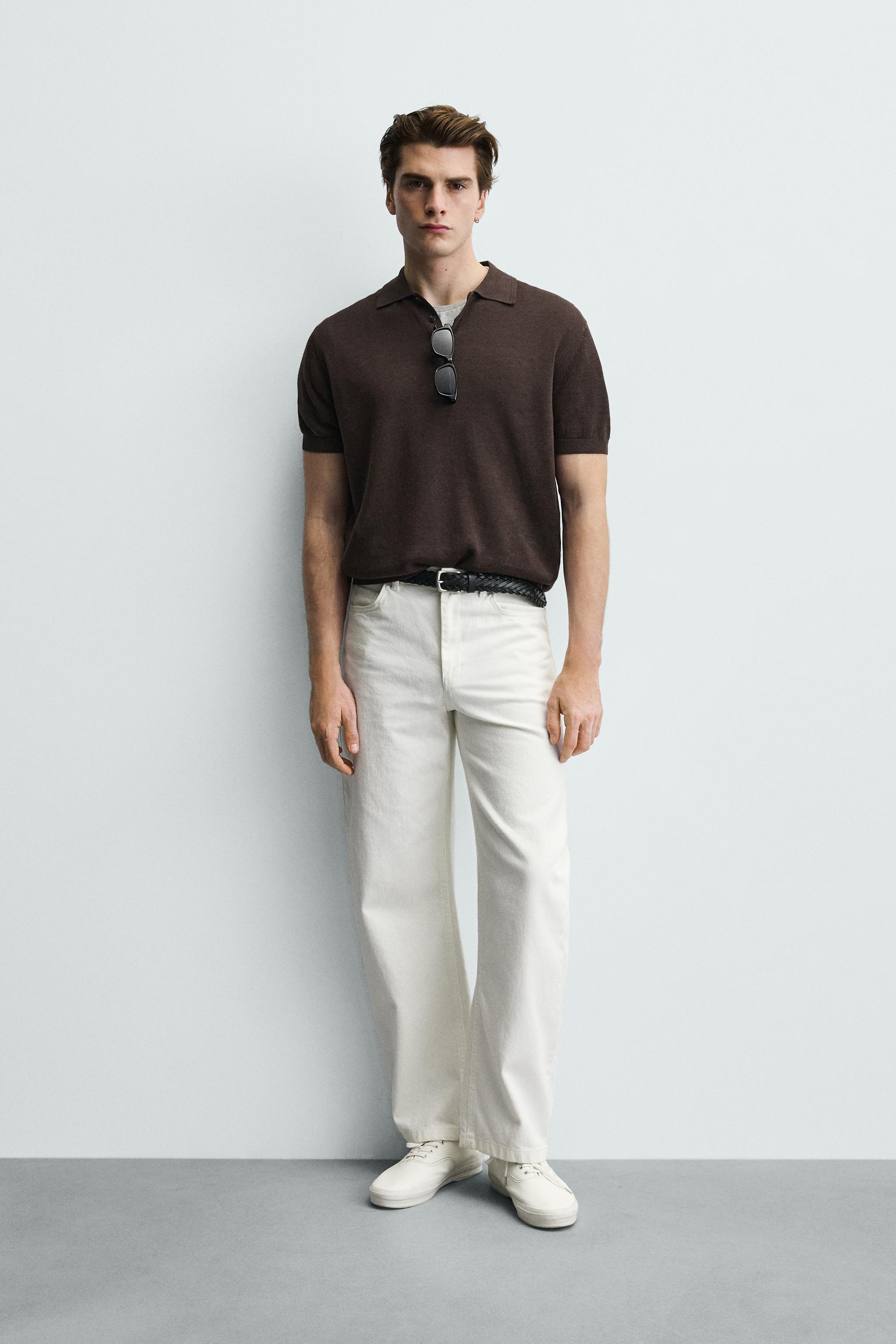 LINEN BLEND KNIT POLO SHIRT - Chocolate | ZARA Singapore