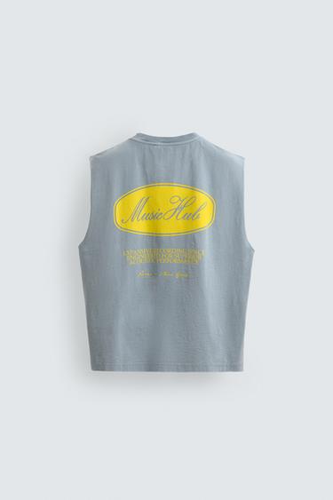 T-SHIRT SANS MANCHES LAVÉ IMPRIMÉS - Bleu clair de Zara - Image 7