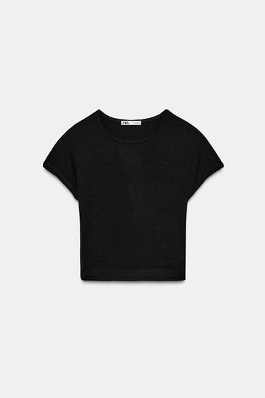 ÁO PHÔNG CROP TOP CỘC TAY - Màu đen từ Zara