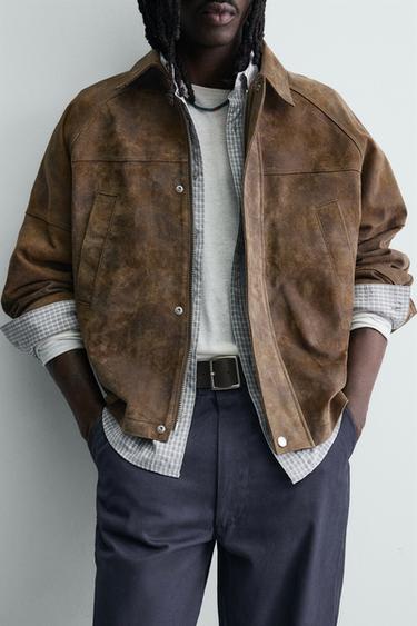 BLOUSON EN CUIR SUÉDÉ EFFET DÉLAVÉ - Marron de Zara - Image 5