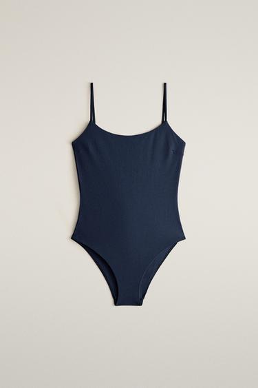 Thin-Strap Beach Swimsuit — Blue 1