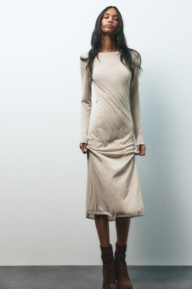 LONG SPARKLY KNIT DRESS - Stone by Zara