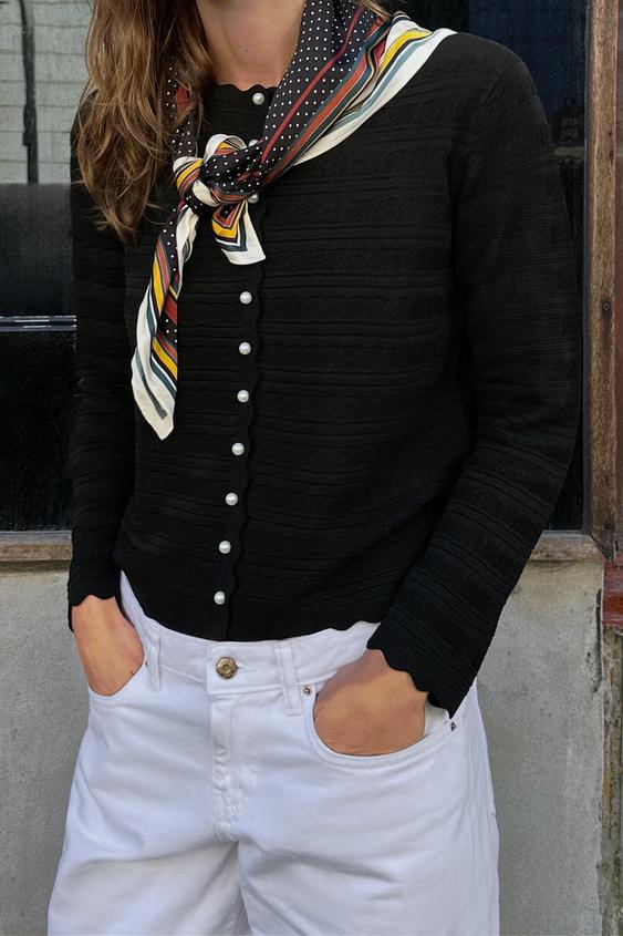CHAQUETA PUNTO BOTÓN PERLA - Negro de Zara - Imagen 0
