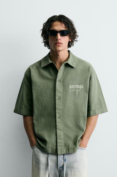 WASHED CONTRAST PRINT SHIRT - washed green by Zara
