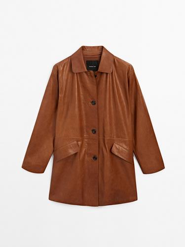 Abrigo largo piel napa - Visón oscuro de Zara