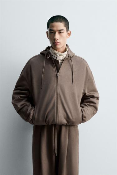 Zara 連帽仿麂外套 - 灰色