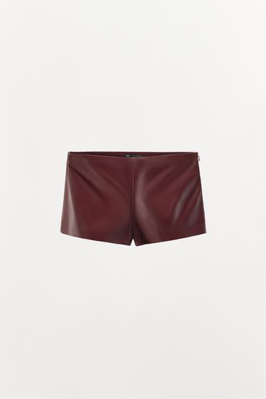 100% LEATHER SHORTS - Burgundy by Zara - Image 2