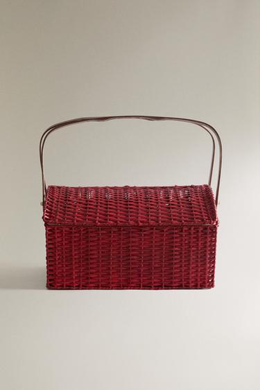 Zara RATTAN PICNIC BASKET - Red - Image 0